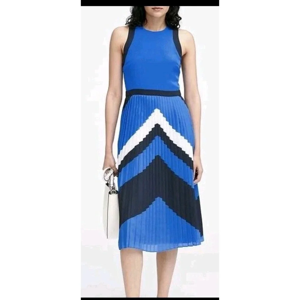New Banana Republic Color block chevron‎ Pleated midi dress 4 Royal Blue